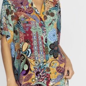 Johnny Was: SET 100% Silk Multi Paisley & Floral Button-Down Shirt & shorts set